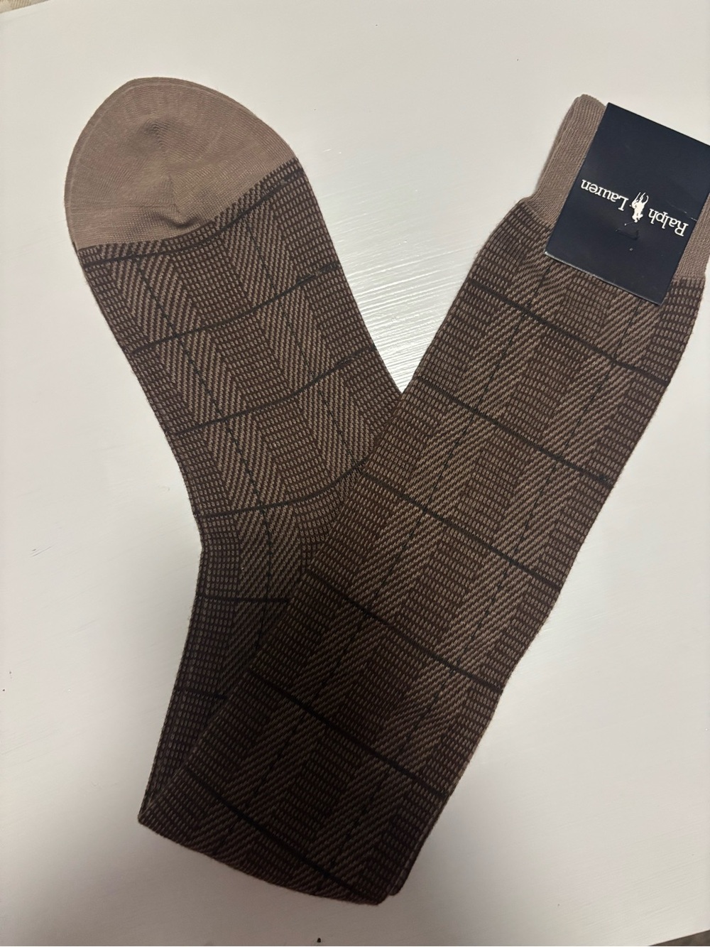 Vintage Ralph Lauren Brown Patterned long Dress Socks- NEW